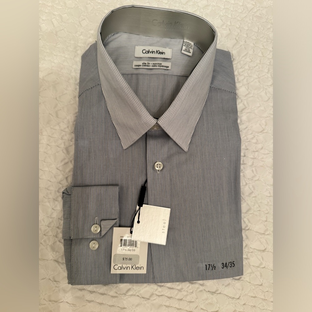 CK Steel  Men’s Blue 17.5 34/35 Slim Fit Dress Shirt